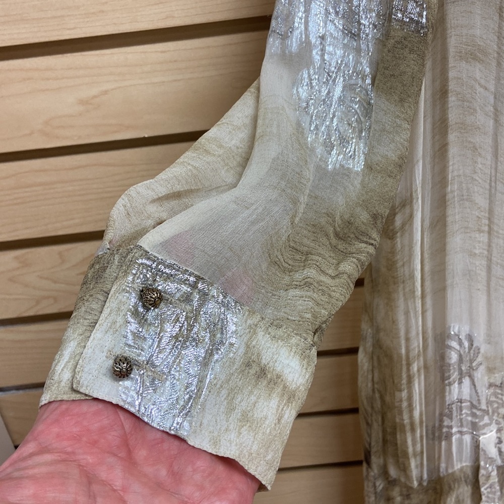 Just Cavalli Silver and Taupe Long Sleeve Ruffle-Hem Shirt Dress - Picture 4 of 11